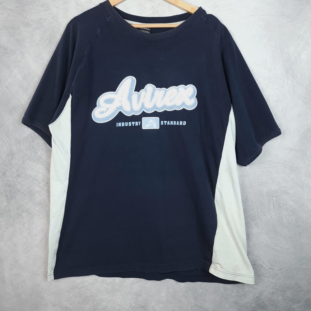 Avirex Shirt Mens XL Blue Colorblock Industry Standard Logo Graphic Tee Y2K